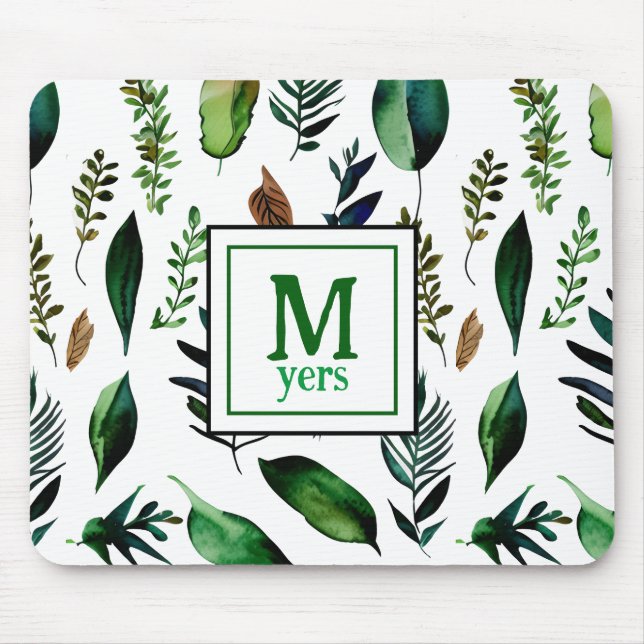 Green Foliage Botanical Nature Personalised Mouse Mat (Front)
