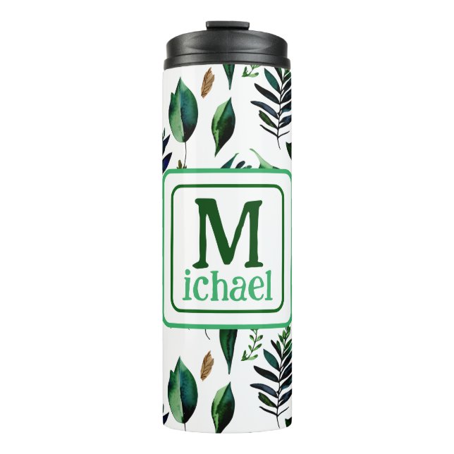 Green Foliage Botanical Nature Personalised Thermal Tumbler (Front)