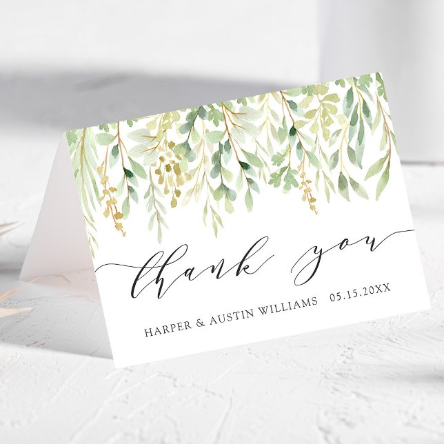 Green Foliage Botanical Thank You Folded Card (Creator Uploaded)