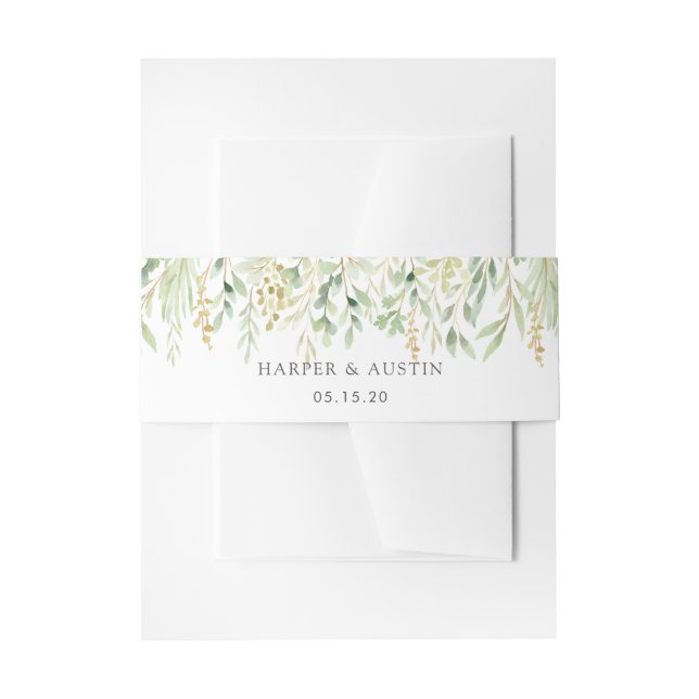 Green Foliage Botanical Wedding Invitation Belly Band (Front Example)