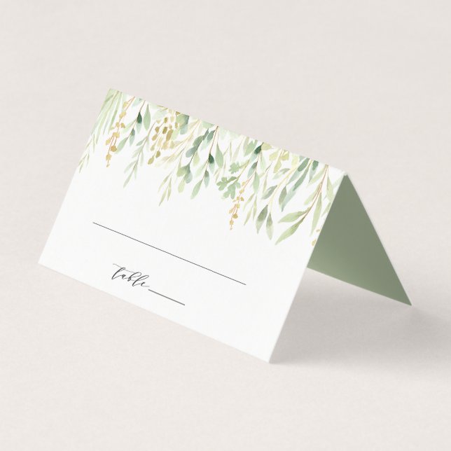 Green Foliage Botanical Wedding Place Card (Front)