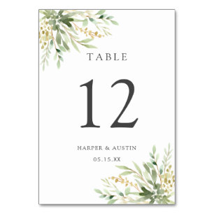 Green Foliage Botanical Wedding Table Number