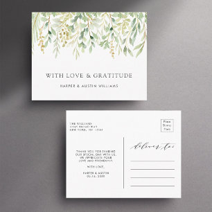 Green Foliage Botanical Wedding Thank You Postcard