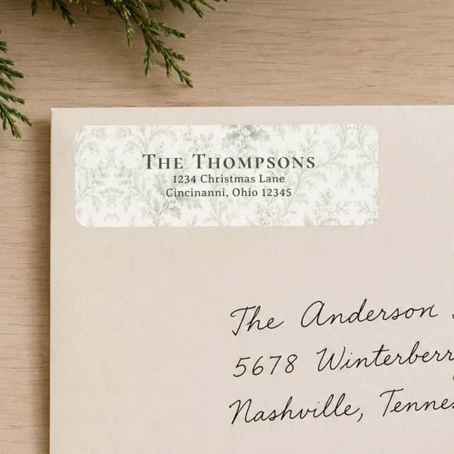 Green Foliage Christmas Return Address Custom (Elegant green floral return address labels for Christmas cards and festive holiday mail.)