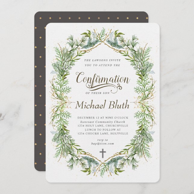 Green Foliage Confirmation Invitation (Front/Back)