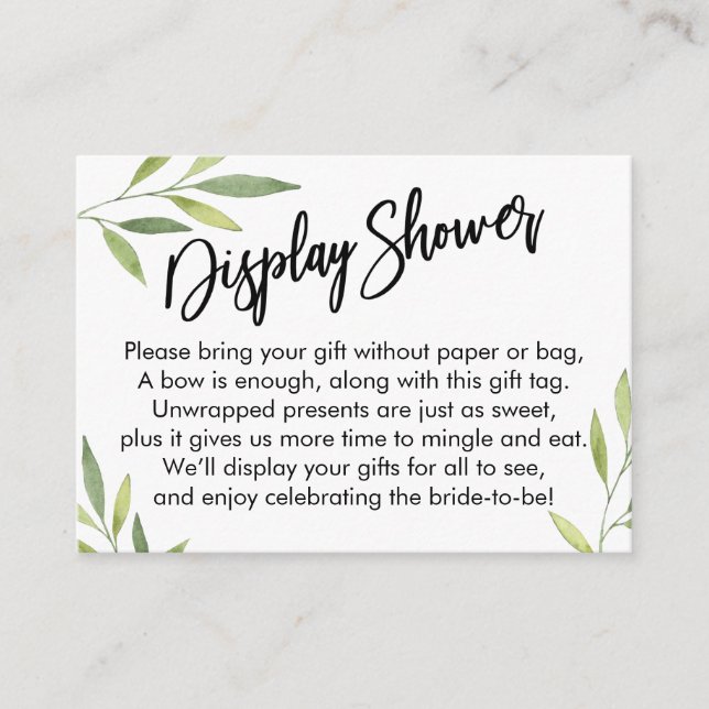 Green Foliage Display Bridal Shower Gift Card (Front)