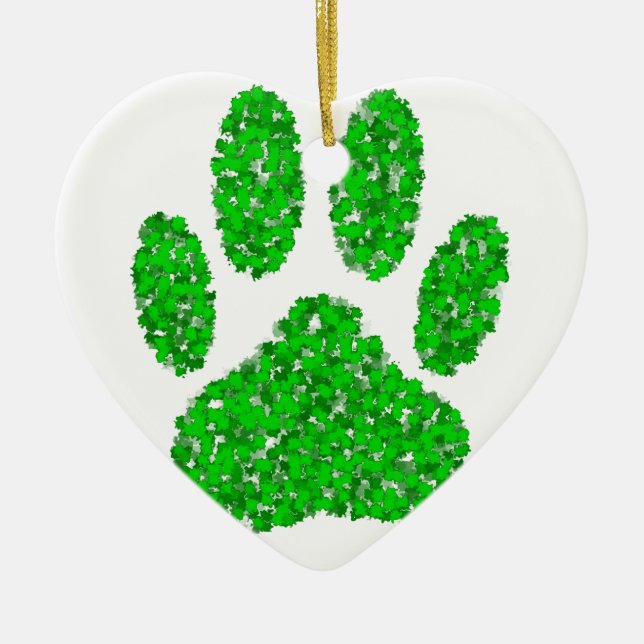Green Foliage Dog Paw Print Ceramic Tree Decoration (Front)
