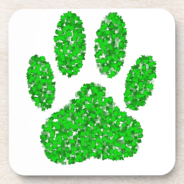Green Foliage Dog Paw Print Coaster (Front)
