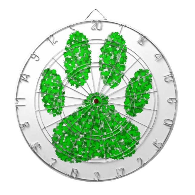 Green Foliage Dog Paw Print Dartboard (Front)
