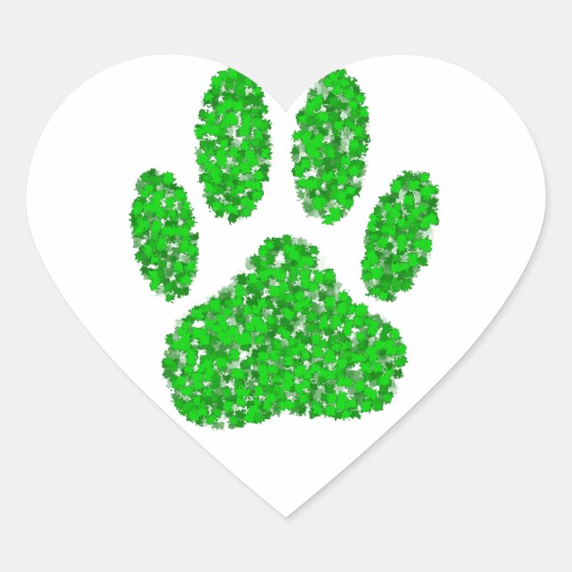 Green Foliage Dog Paw Print Heart Sticker (Front)