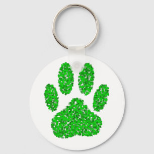 Green Foliage Dog Paw Print Key Ring