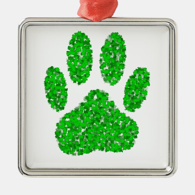 Green Foliage Dog Paw Print Metal Tree Decoration (Front)