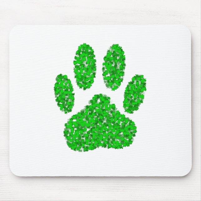 Green Foliage Dog Paw Print Mouse Mat (Front)