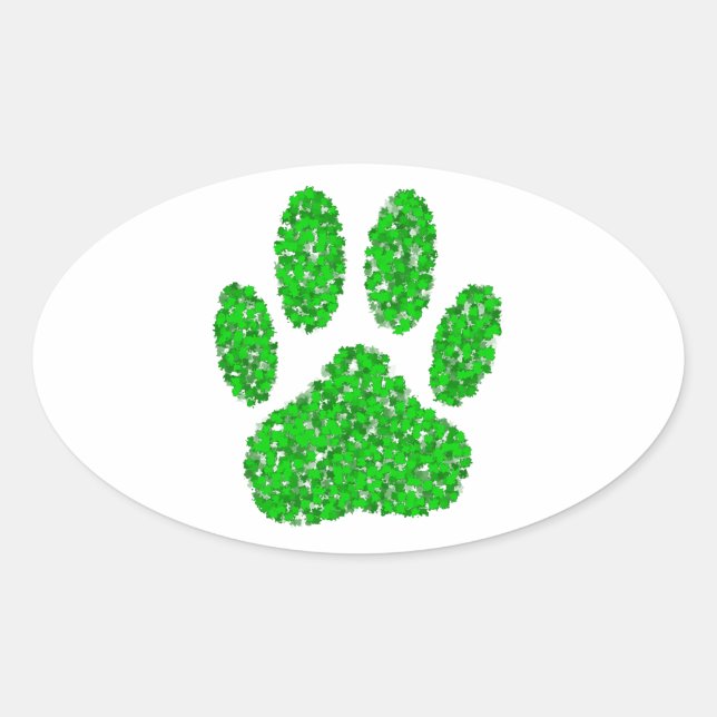 Green Foliage Dog Paw Print Oval Sticker (Front)