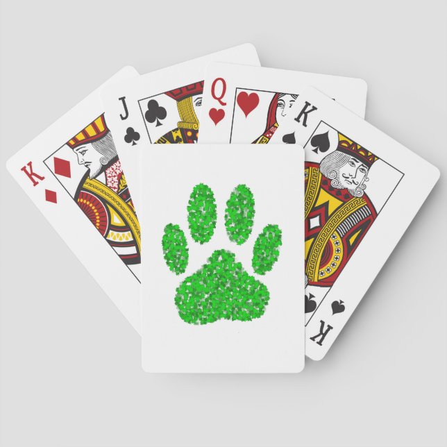 Green Foliage Dog Paw Print Playing Cards (Back)