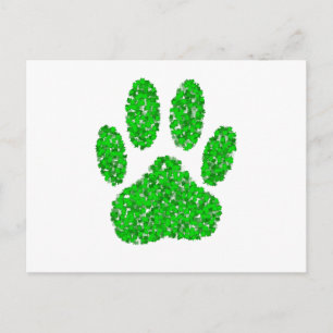 Green Foliage Dog Paw Print Postcard