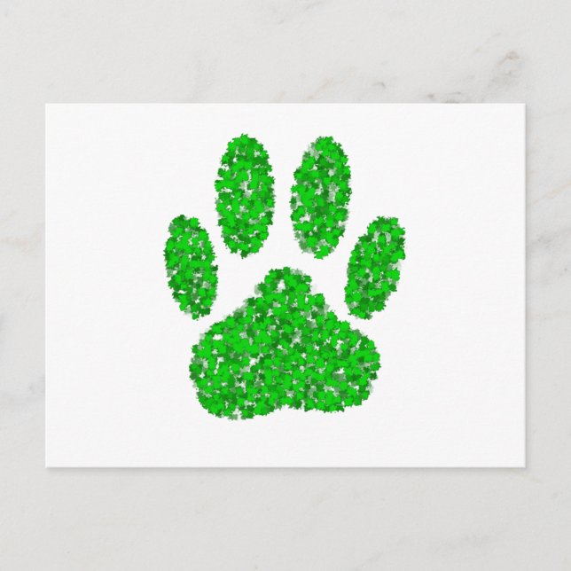 Green Foliage Dog Paw Print Postcard (Front)