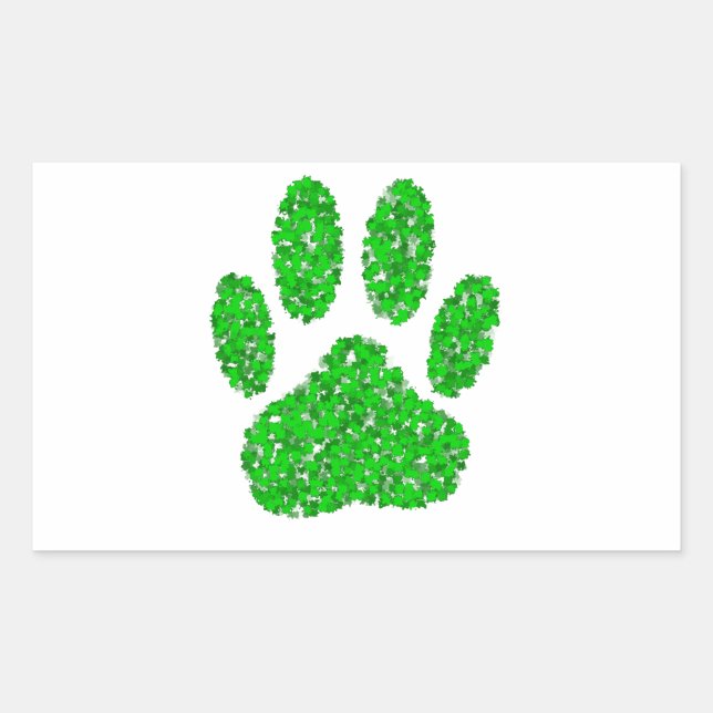 Green Foliage Dog Paw Print Rectangular Sticker (Front)