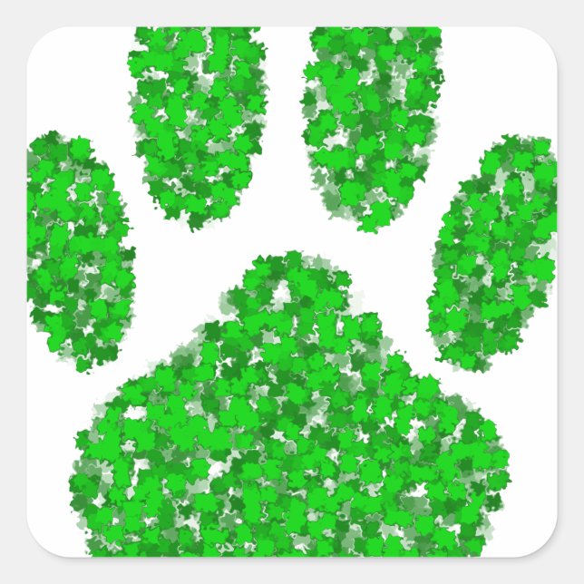 Green Foliage Dog Paw Print Square Sticker (Front)