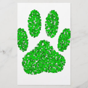 Green Foliage Dog Paw Print Stationery