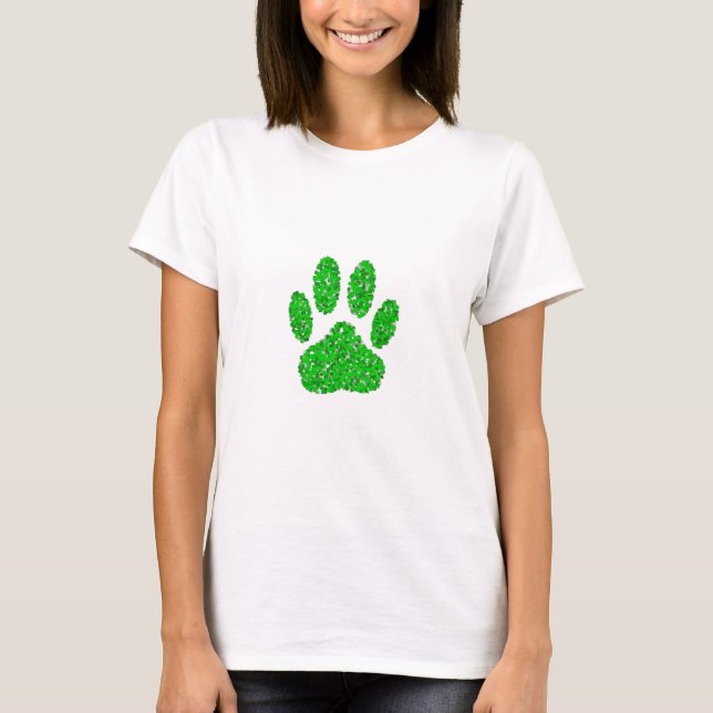 Green Foliage Dog Paw Print T-Shirt (Front)