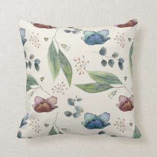 Green foliage eucalyptus red blue flowers cushion