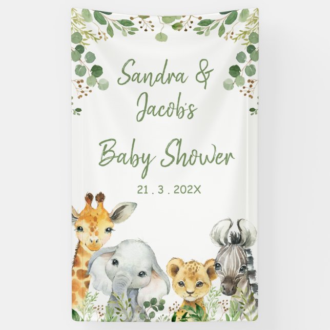 Green Foliage Eucalyptus Safari Baby Shower  Banner (Vertical)
