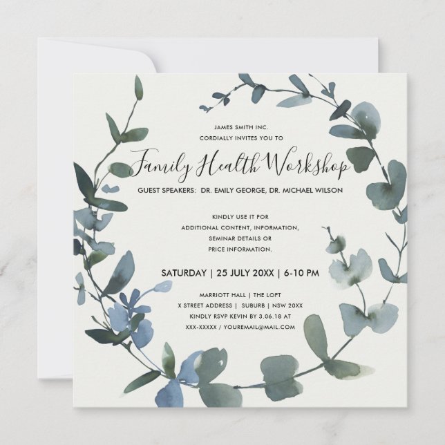 GREEN FOLIAGE EUCALYPTUS WREATH  WORKSHOP EVENT INVITATION (Front)