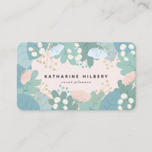 Green Foliage Floral Pink Business Card