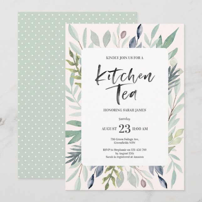 Green Foliage Kitchen Tea Party Invitation (Front/Back)