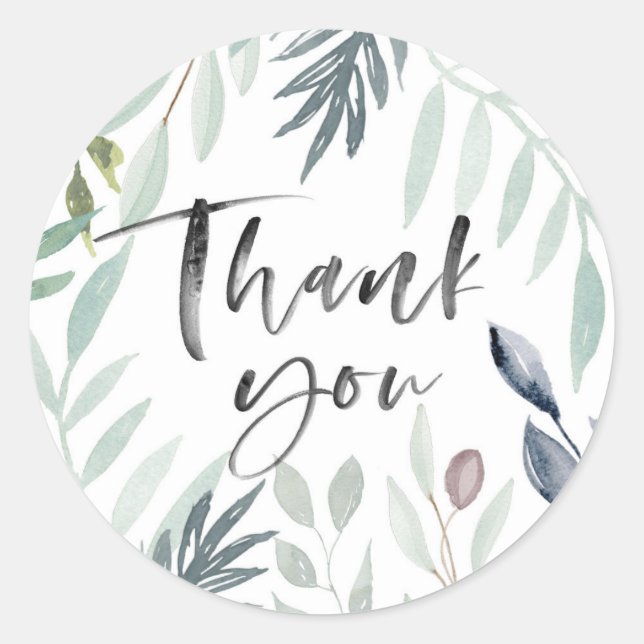Green Foliage leafy thank you stickers (Front)