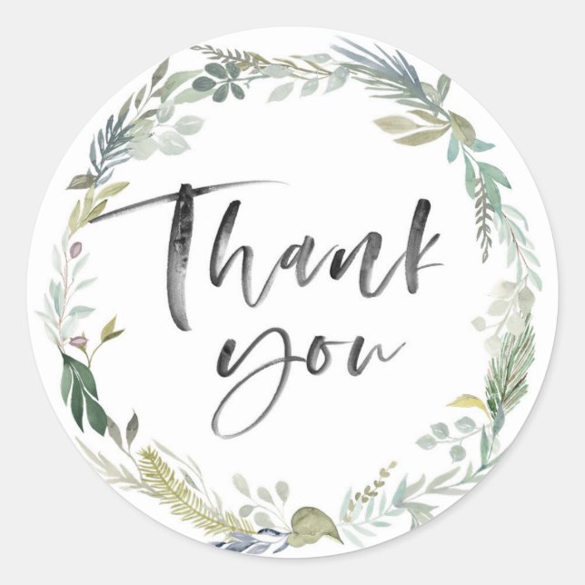 Green Foliage leafy thank you stickers (Front)