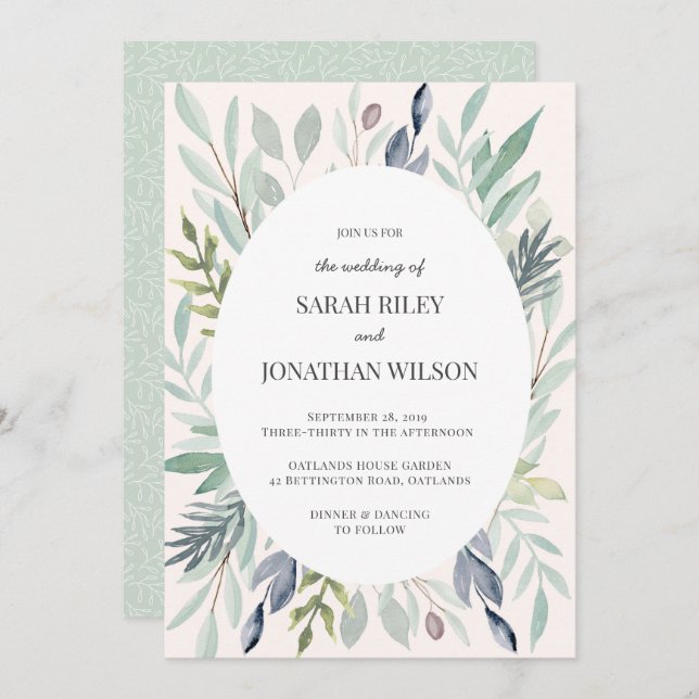 Green Foliage Leafy Wedding invitation (Front/Back)