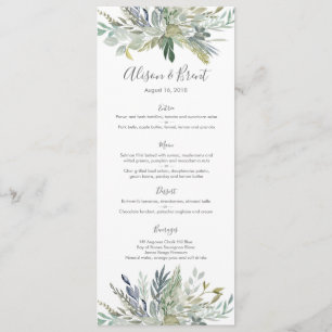 Green Foliage leaves Wedding Menu or Program Card