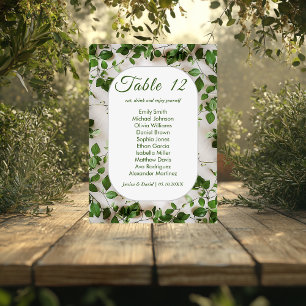 Green Foliage Minimalist Wedding Seating Card 
