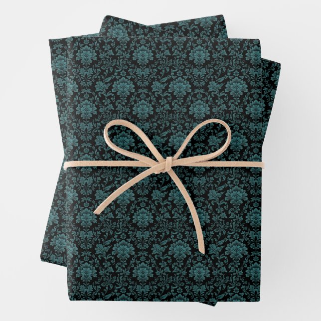 Green Foliage on Black Wrapping Paper Sheet (In situ)