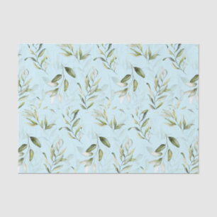 Green Foliage Pale Blue Baby Boy Shower Tissue Paper