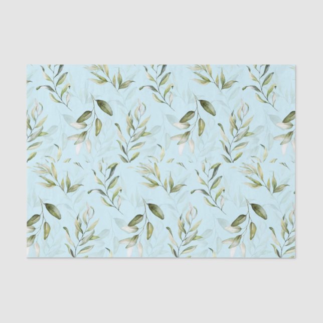 Green Foliage Pale Blue Baby Boy Shower Tissue Paper (Front)