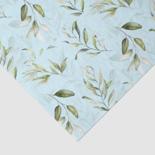 Green Foliage Pale Blue Baby Boy Shower Tissue Paper