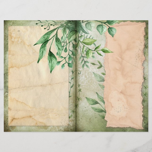 Green Foliage & Parchment Journal Page (Front)