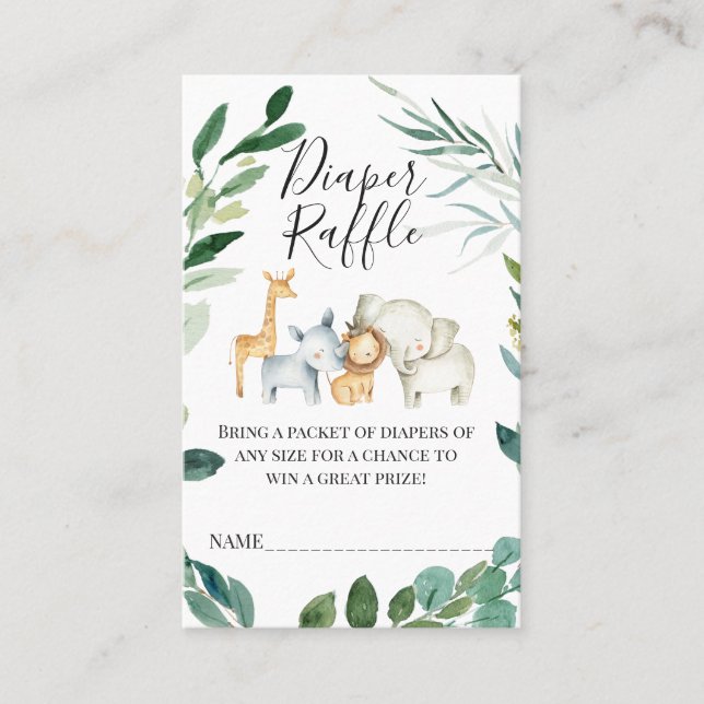 Green Foliage Safari Animals Diaper Raffle Insert (Front)