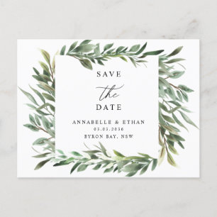 Green Foliage Save the date Invitation Postcard