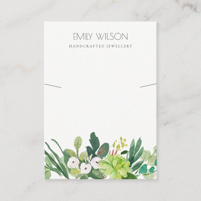 GREEN FOLIAGE SUCCULENT PEONY NECKLACE DISPLAY BUSINESS CARD (Front)