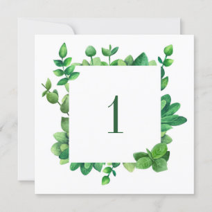 Green foliage table number. Greenery wedding Invitation