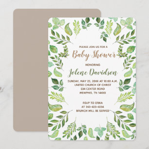 Green Foliage Watercolor Baby Shower Invitation