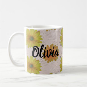 Green Foliage Watercolor Flowers Coffee Mug