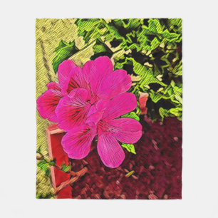 Green Foliage Watercolor Flowers  Fleece Blanket