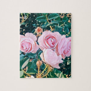 Green Foliage Watercolor Flowers  Jigsaw Puzzle