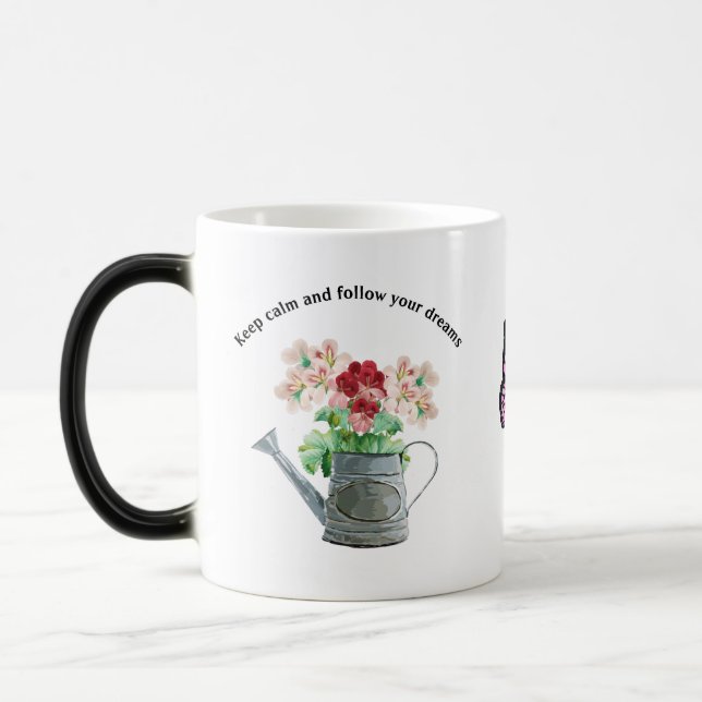 Green Foliage Watercolor Flowers Magic Mug (Left)