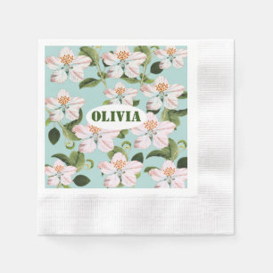 Green Foliage Watercolor Flowers  Napkin